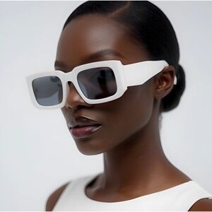 White Square Frame Sunglasses Retro‎ Fashion Trendy Sun Glasses Festival Lentes